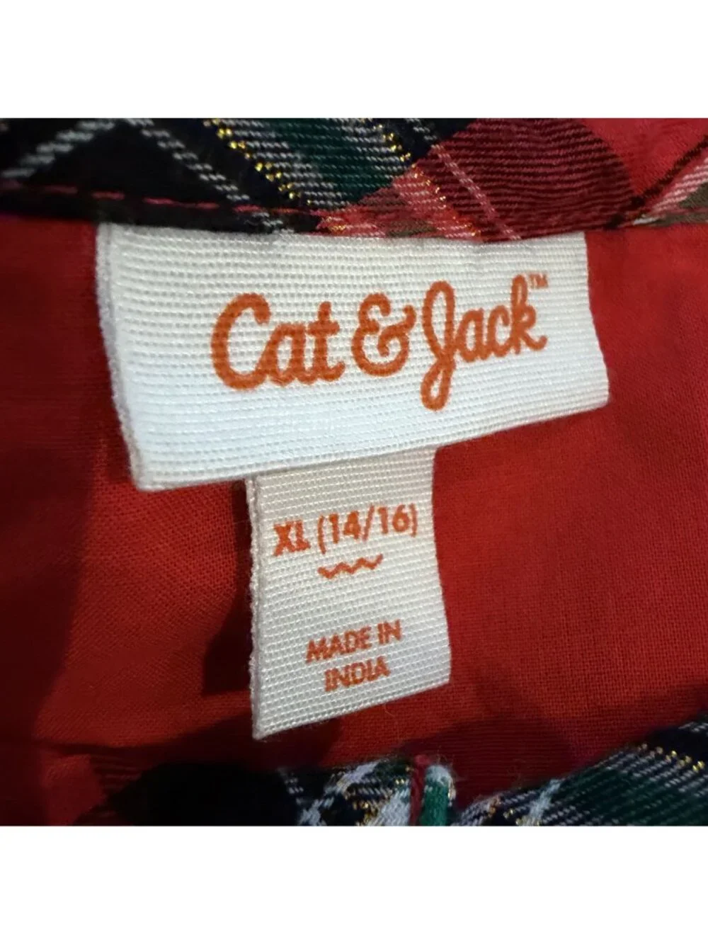 Cat & Jack Girls Red Plaid Christmas Dress XL 14/16 New